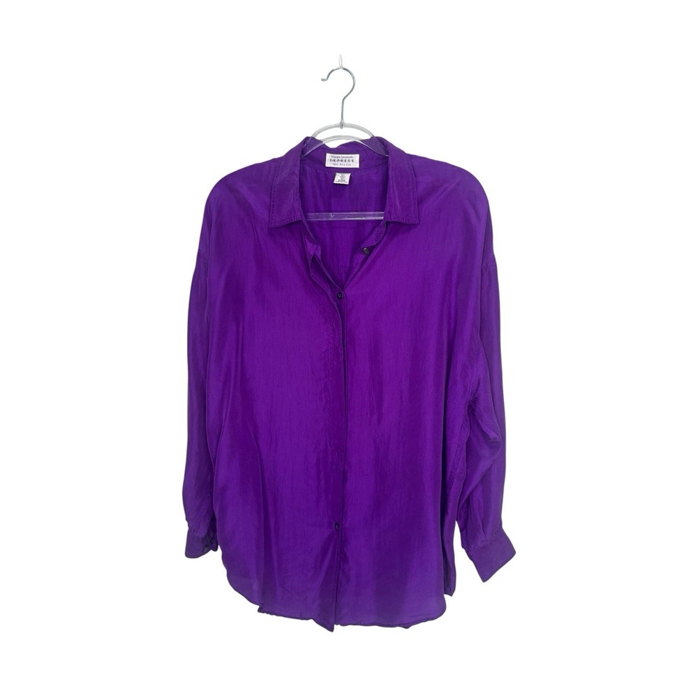 Vtg Express 100% Silk Blouse Size M Purple Oversized Shirt Classic Long Sleeve